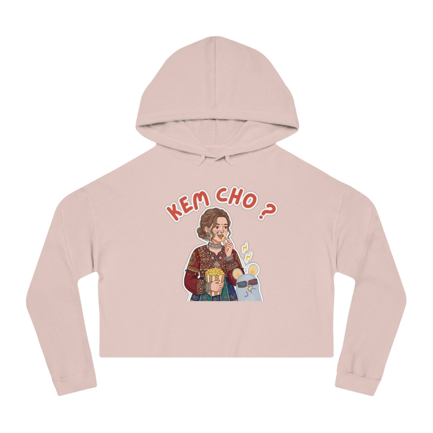 Cropped Hoodie — 'Kem Cho?' Gujarati Girl Illustration, Fun Ethnic Indian Style