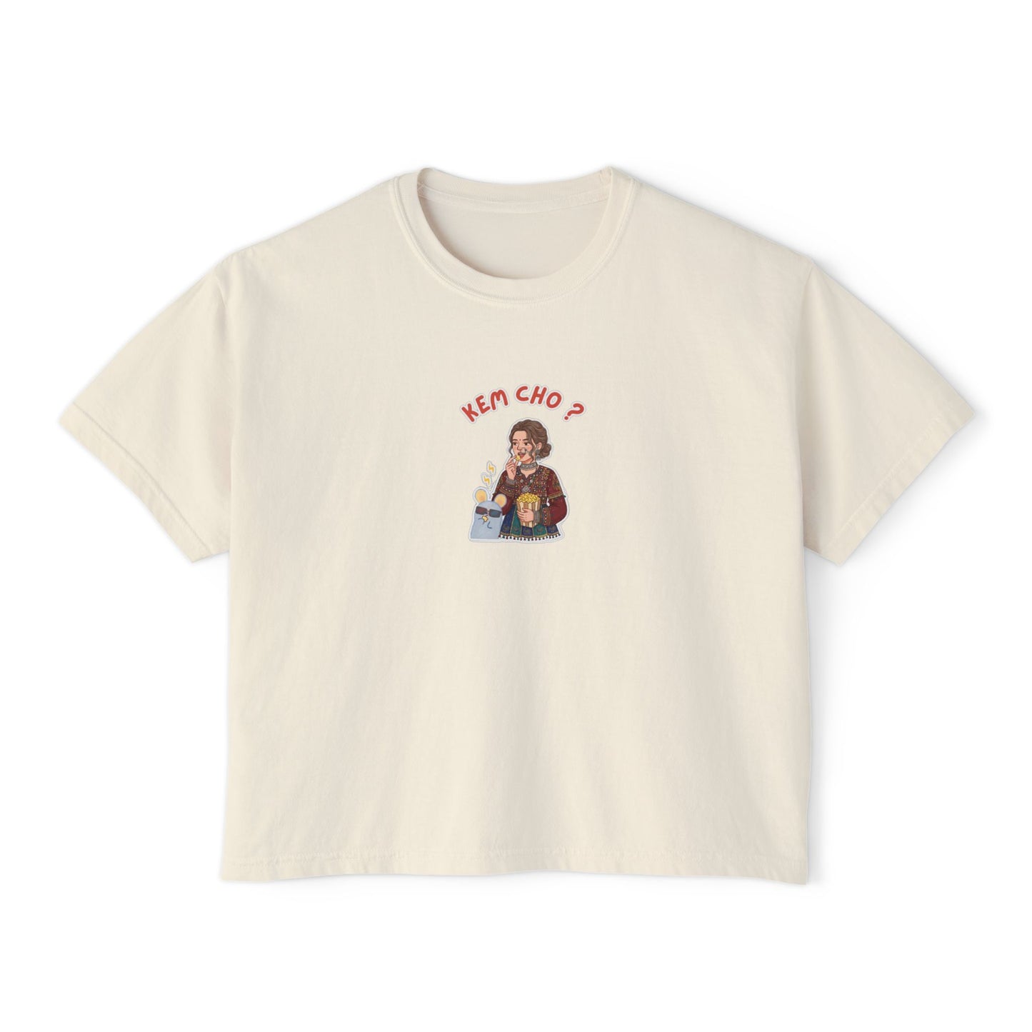 Boxy Tee — Cute Korean Phrase Graphic "Kem Cho?" Cropped Women's Tee