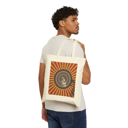 Vintage Sunburst Spiral Tote Bag – Retro Boho Cotton Canvas Market Bag