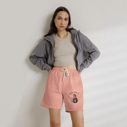 Cream Fleece Sweat Shorts with 'Kem Cho?' Cartoon Graphic