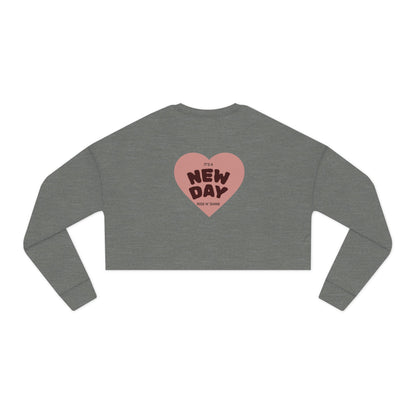 Cropped Sweatshirt — 'New Day' Heart Graphic with Retro Femme Illustration