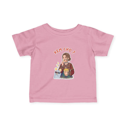 Infant Tee — "Kem Cho?" Gujarati Baby Shirt with Cute Mom & Kid Illustration