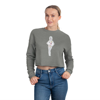 Cropped Sweatshirt — 'New Day' Heart Graphic with Retro Femme Illustration