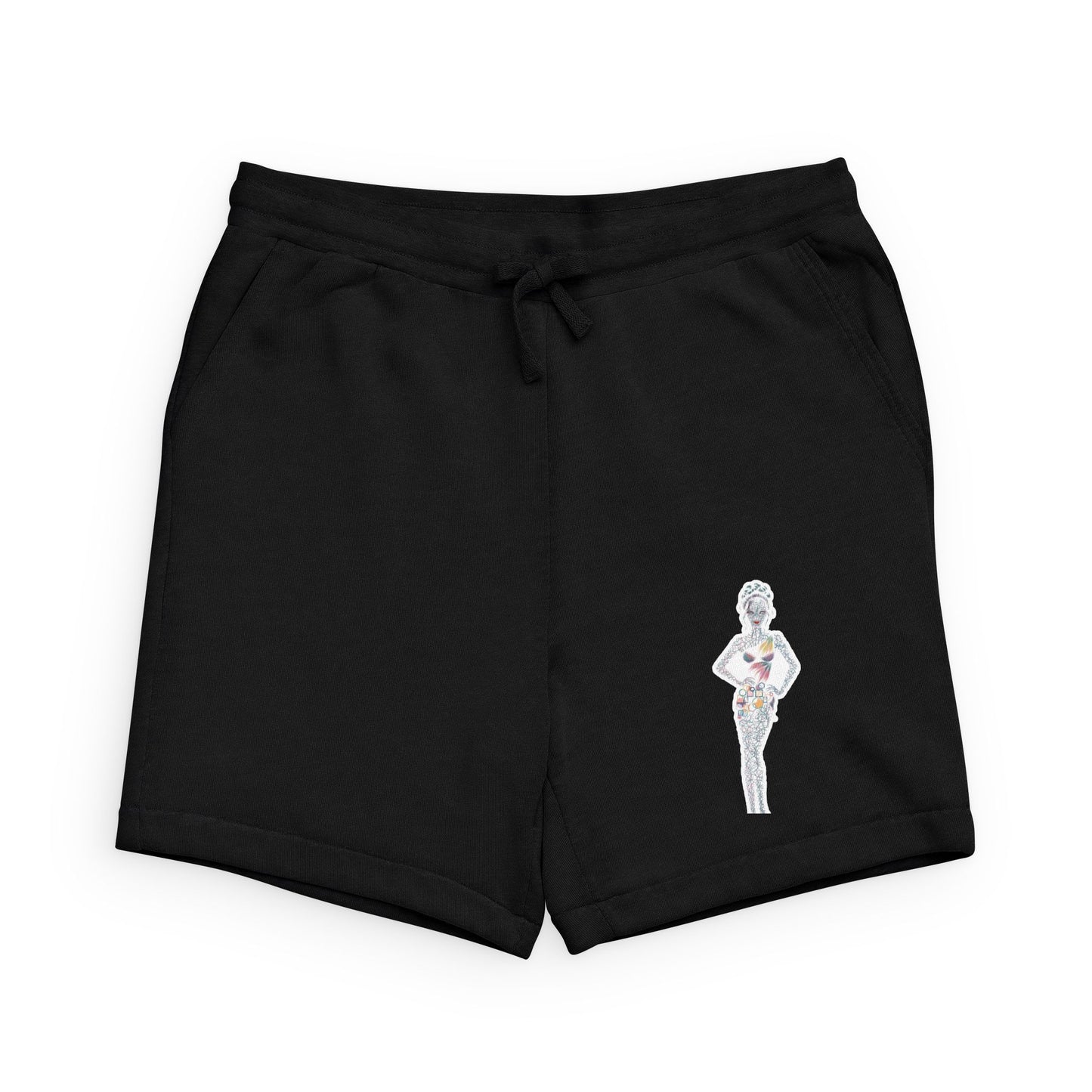 Black Fleece Shorts with Minimal Vintage Pin-Up Graphic
