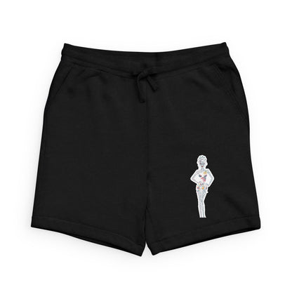 Black Fleece Shorts with Minimal Vintage Pin-Up Graphic