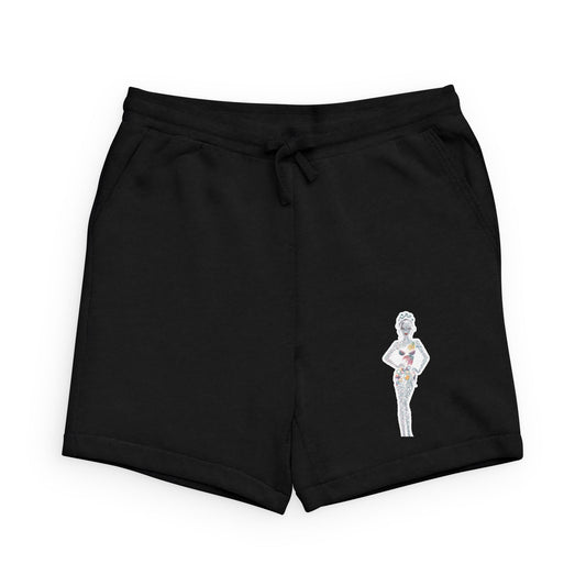 Black Fleece Shorts with Minimal Vintage Pin-Up Graphic