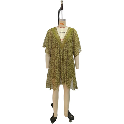 V-neck chiffon dress beach vacation cover shirt leopard print beach skirt