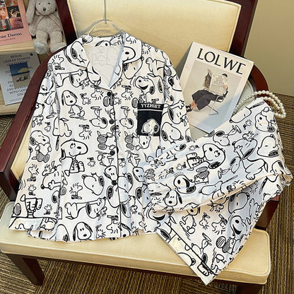Long Sleeve Sleepwear Set for Women, Sweet Cartoon Matching Pajamas