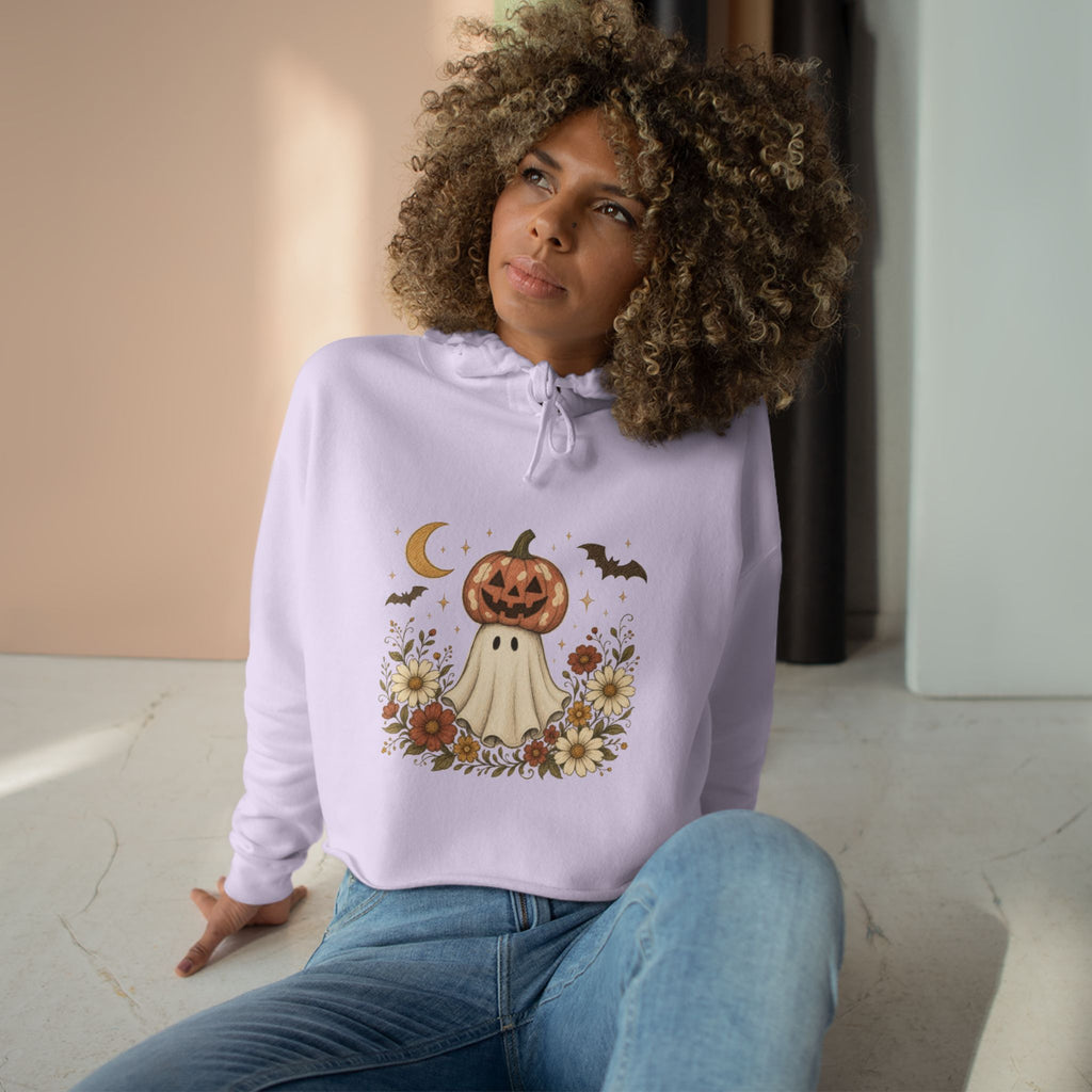 Autumn Pumpkin Ghost Crop Hoodie — Cute Halloween Crop Top Hoodie