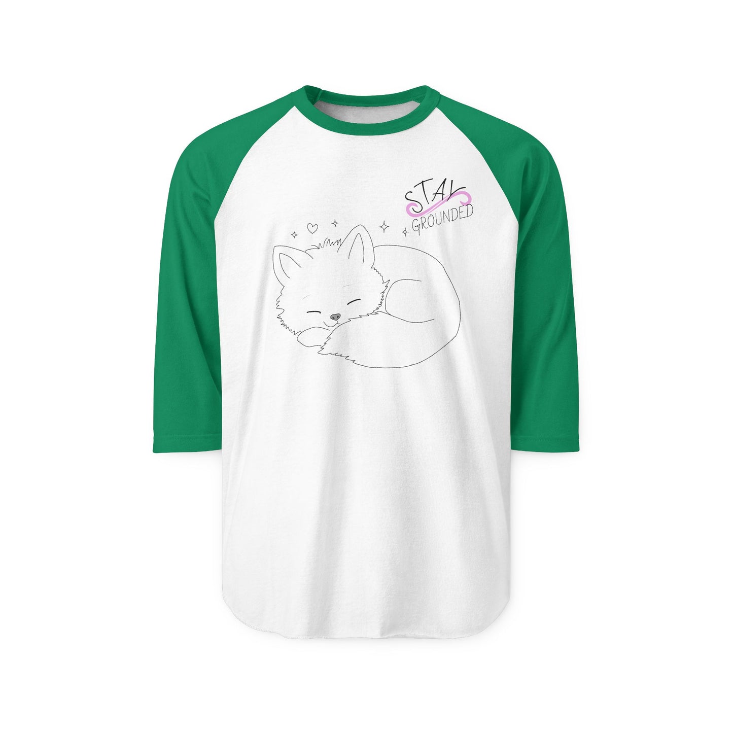 Raglan Shirt — Cute Sleeping Fox “Stay Grounded” Graphic Baseball Tee