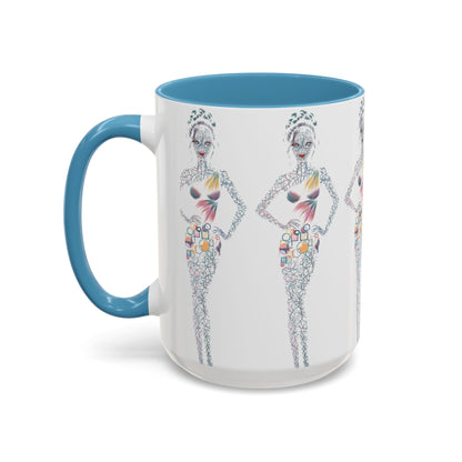 Fashion Illustration Accent Coffee Mug - Chic Floral Dress Sketch (11/15oz)
