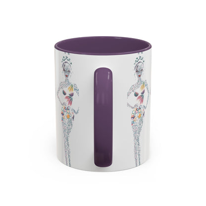Fashion Illustration Accent Coffee Mug - Chic Floral Dress Sketch (11/15oz)