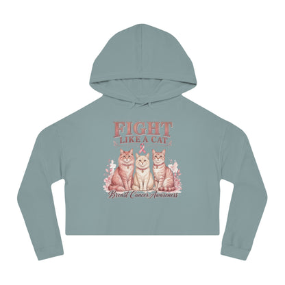 Fight Like a Cat Cropped Hoodie — Breast Cancer Awareness Women’s Sweatshirt