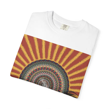 Sunburst Mandala T-shirt | Retro Radiant Spiral Graphic