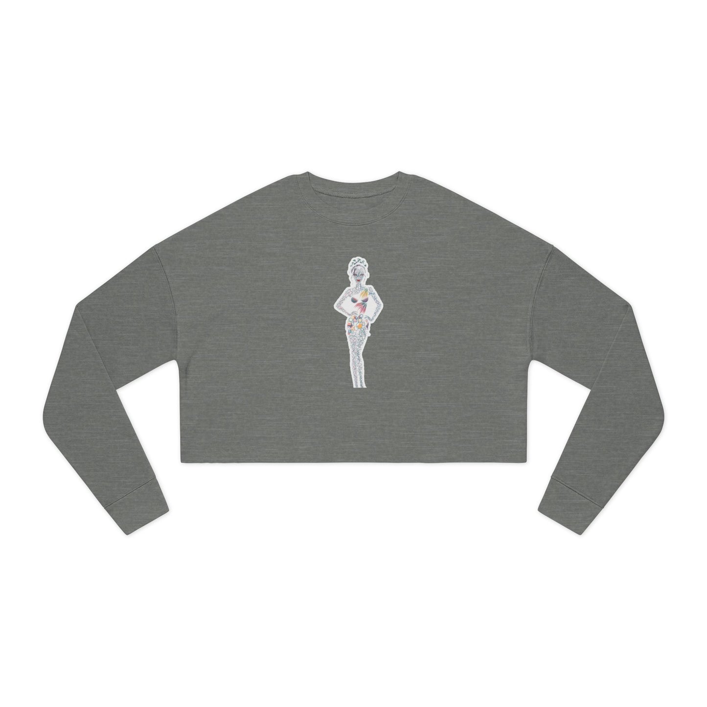 Cropped Sweatshirt — 'New Day' Heart Graphic with Retro Femme Illustration