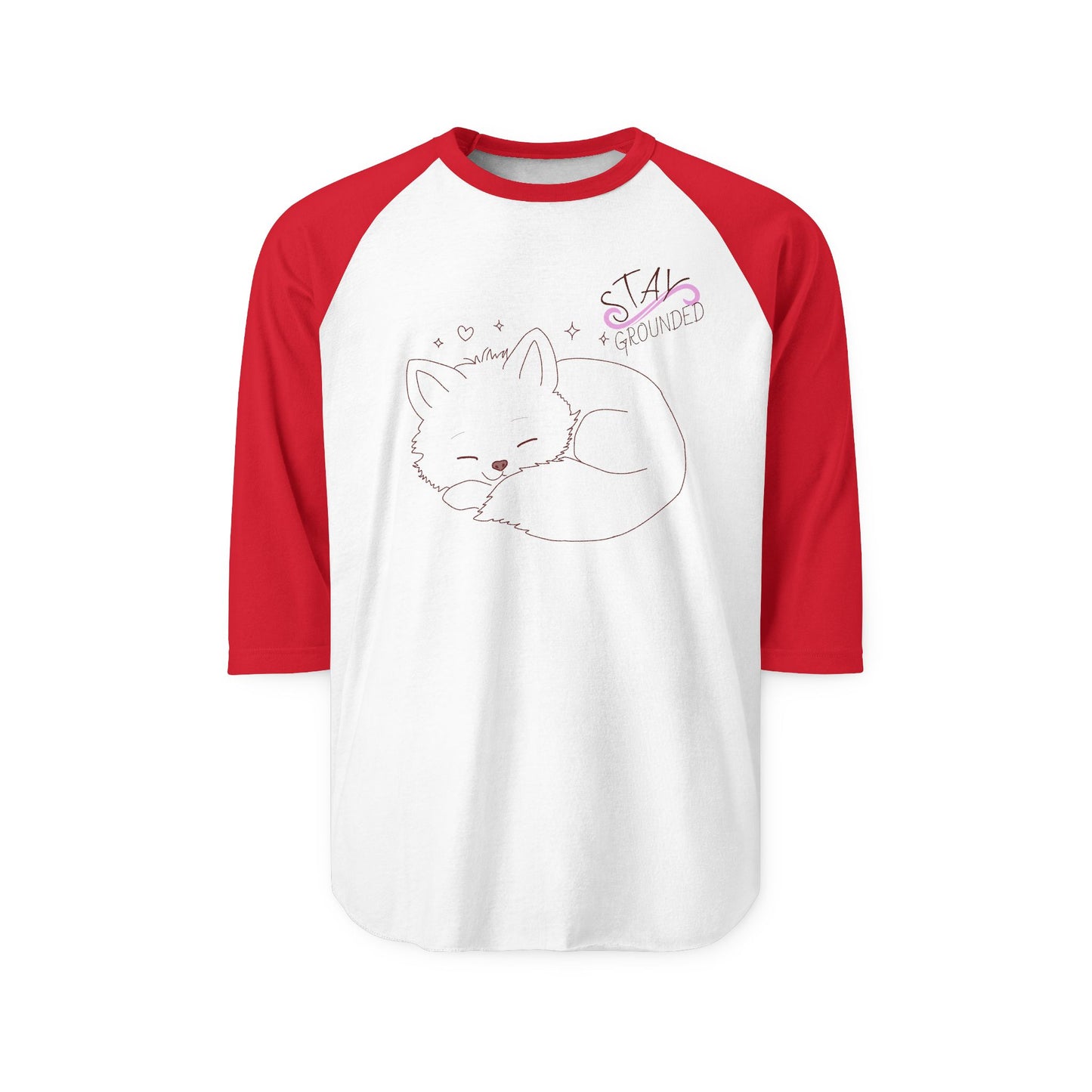 Raglan Shirt — Cute Sleeping Fox “Stay Grounded” Graphic Baseball Tee