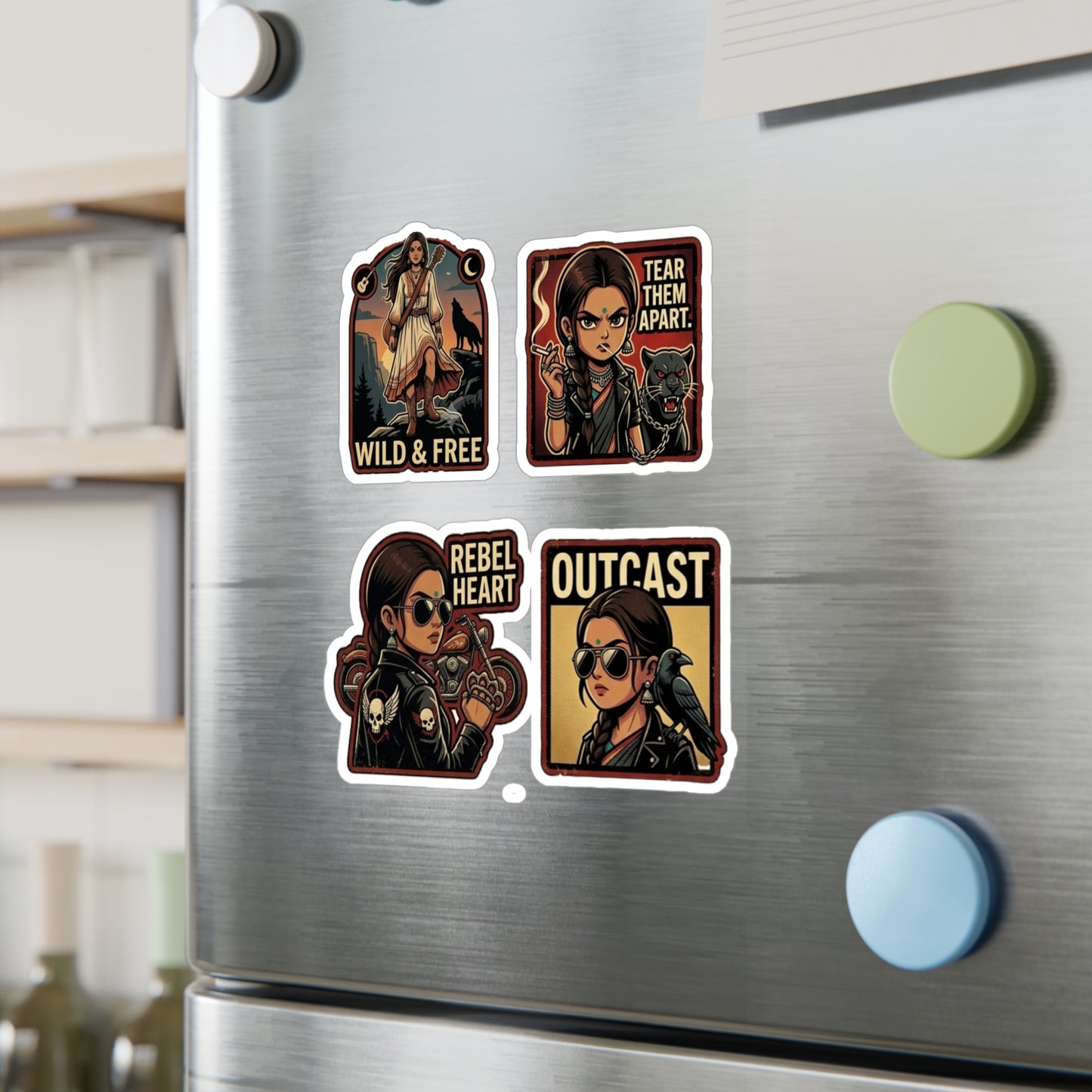 Rebel Outcast Kiss-Cut Vinyl Sticker Set — 'Wild & Free' & 'Tear Them Apart' Retro Badass Decals