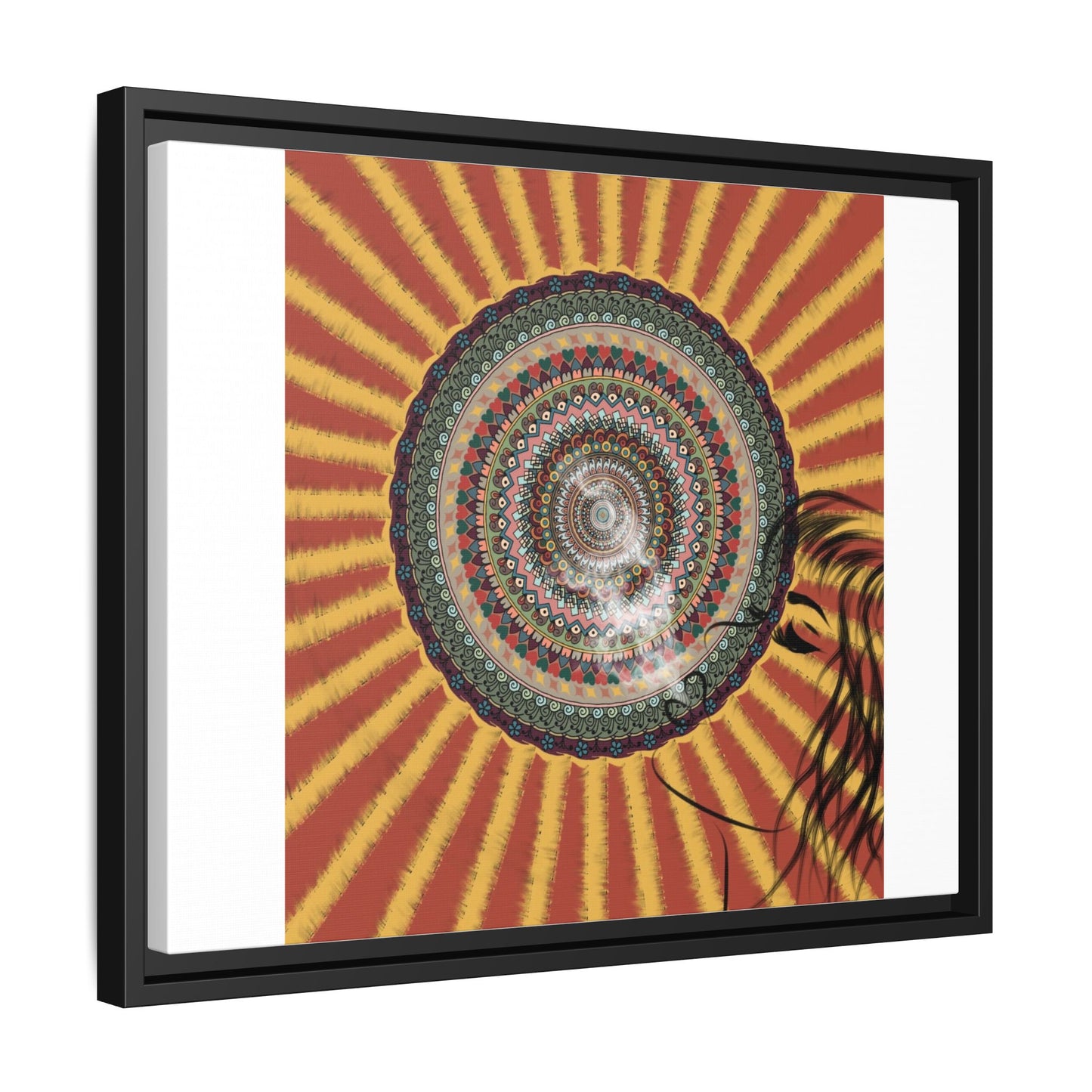 Psychedelic Mandala Sunburst Matte Canvas Framed