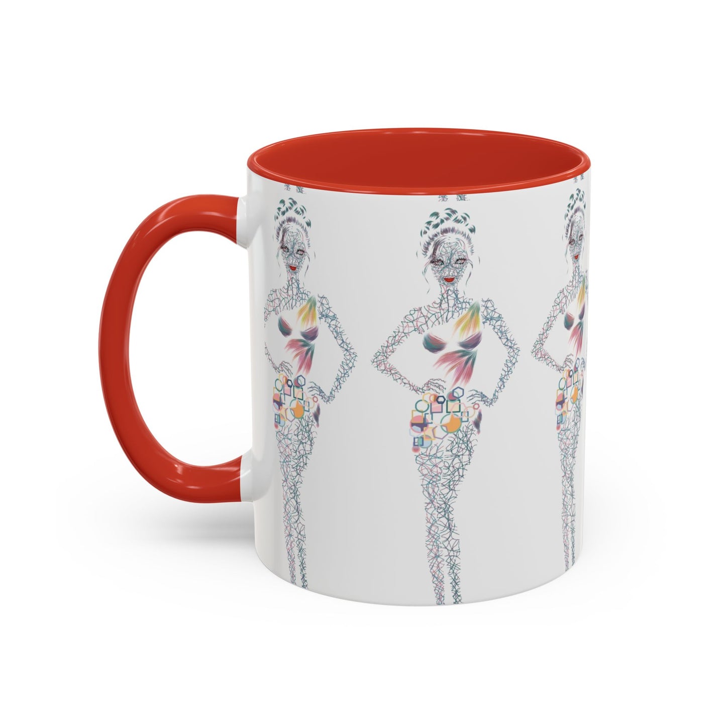 Fashion Illustration Accent Coffee Mug - Chic Floral Dress Sketch (11/15oz)