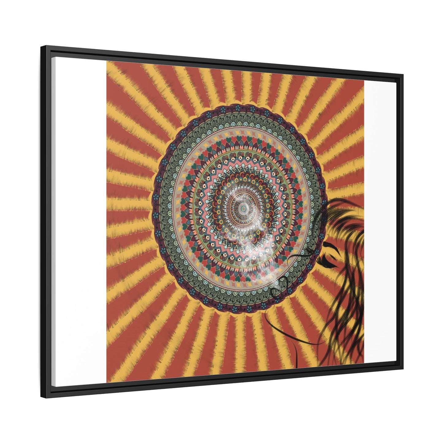 Psychedelic Mandala Sunburst Matte Canvas Framed