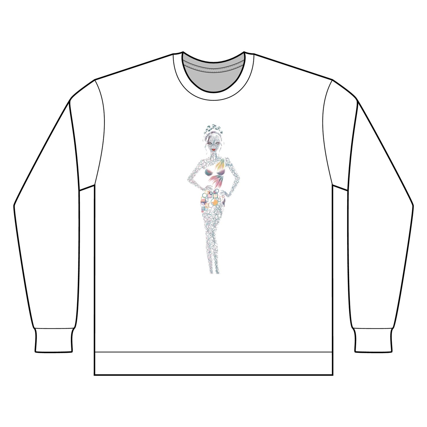 Artistic Fashion Sketch Long Sleeve Tee — Watercolor Figure Illustration