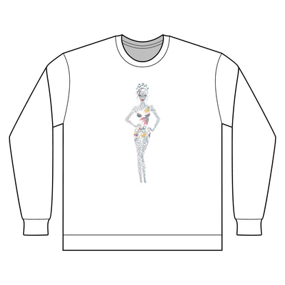 Artistic Fashion Sketch Long Sleeve Tee — Watercolor Figure Illustration