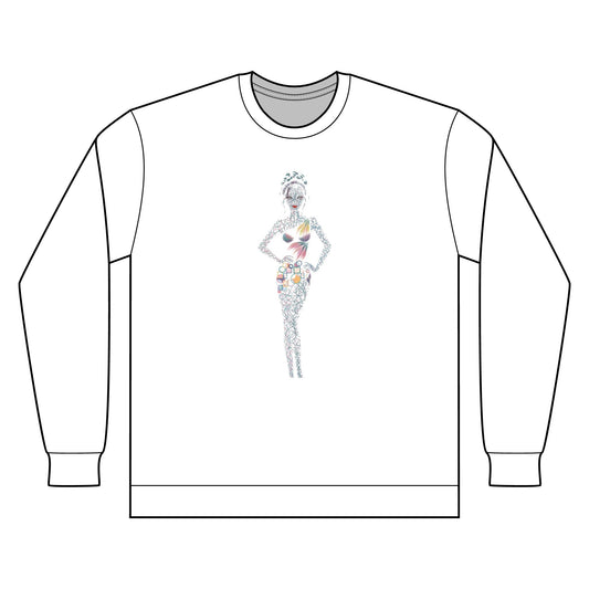 Artistic Fashion Sketch Long Sleeve Tee — Watercolor Figure Illustration