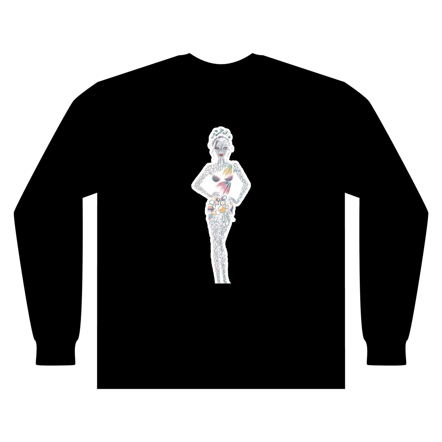 Artistic Fashion Sketch Long Sleeve Tee — Watercolor Figure Illustration