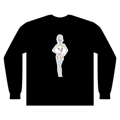 Artistic Fashion Sketch Long Sleeve Tee — Watercolor Figure Illustration