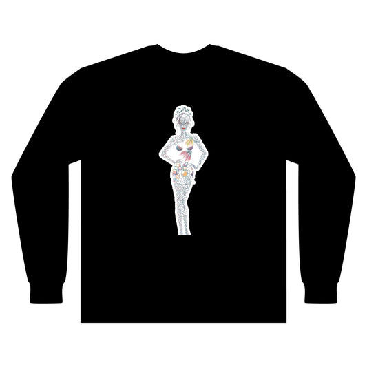 Artistic Fashion Sketch Long Sleeve Tee — Watercolor Figure Illustration