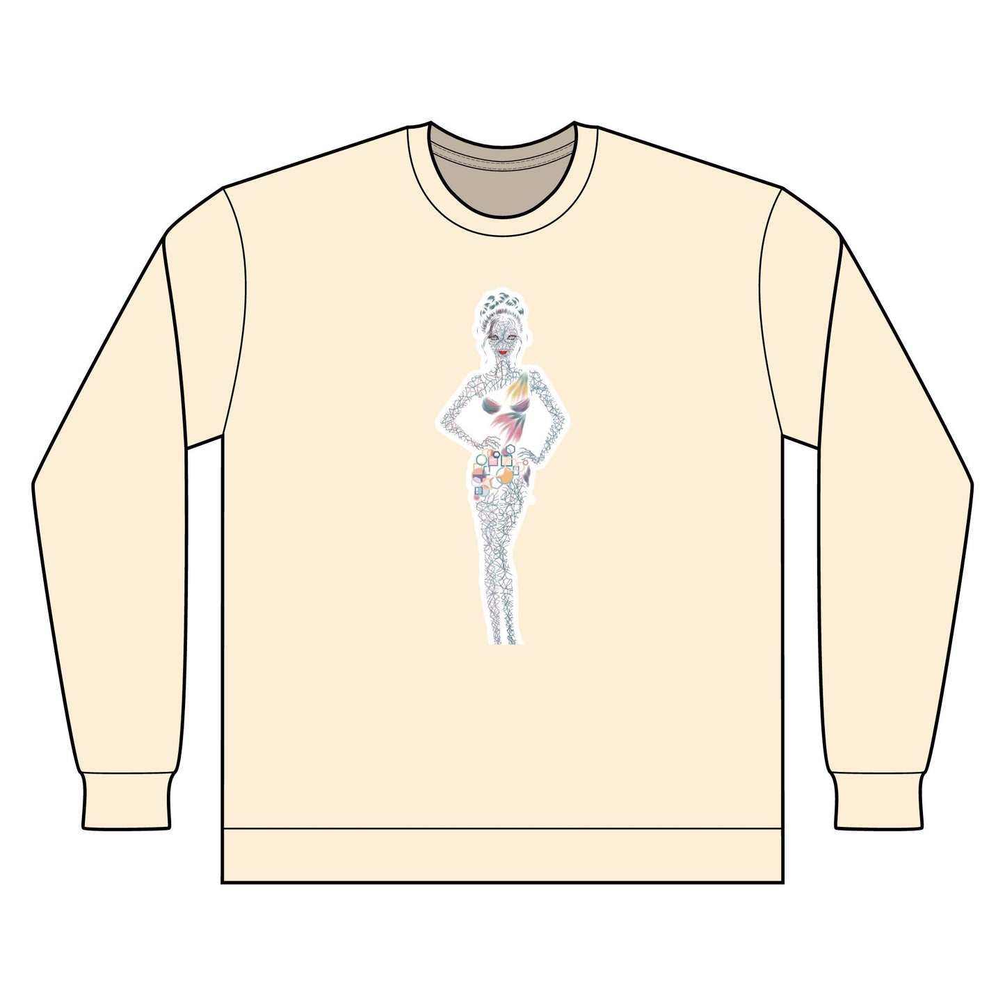 Artistic Fashion Sketch Long Sleeve Tee — Watercolor Figure Illustration