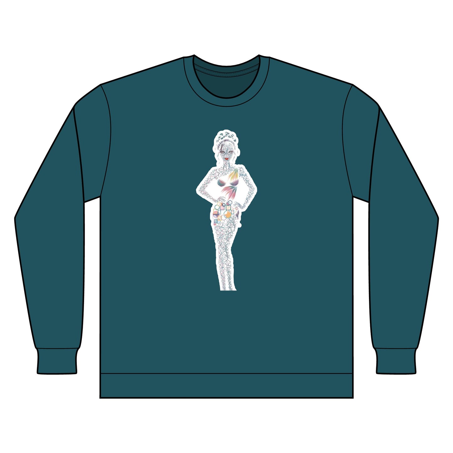 Artistic Fashion Sketch Long Sleeve Tee — Watercolor Figure Illustration