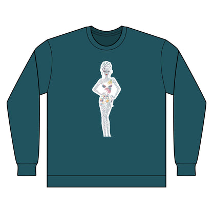 Artistic Fashion Sketch Long Sleeve Tee — Watercolor Figure Illustration