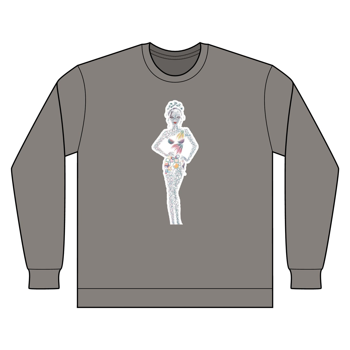 Artistic Fashion Sketch Long Sleeve Tee — Watercolor Figure Illustration
