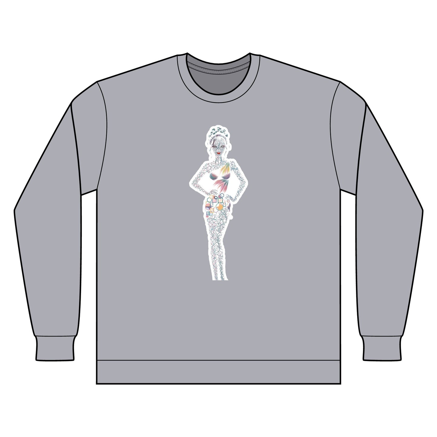 Artistic Fashion Sketch Long Sleeve Tee — Watercolor Figure Illustration