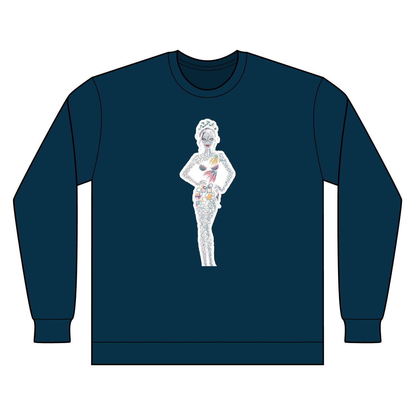 Artistic Fashion Sketch Long Sleeve Tee — Watercolor Figure Illustration