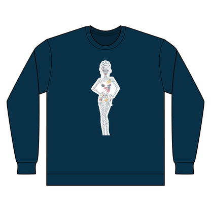 Artistic Fashion Sketch Long Sleeve Tee — Watercolor Figure Illustration