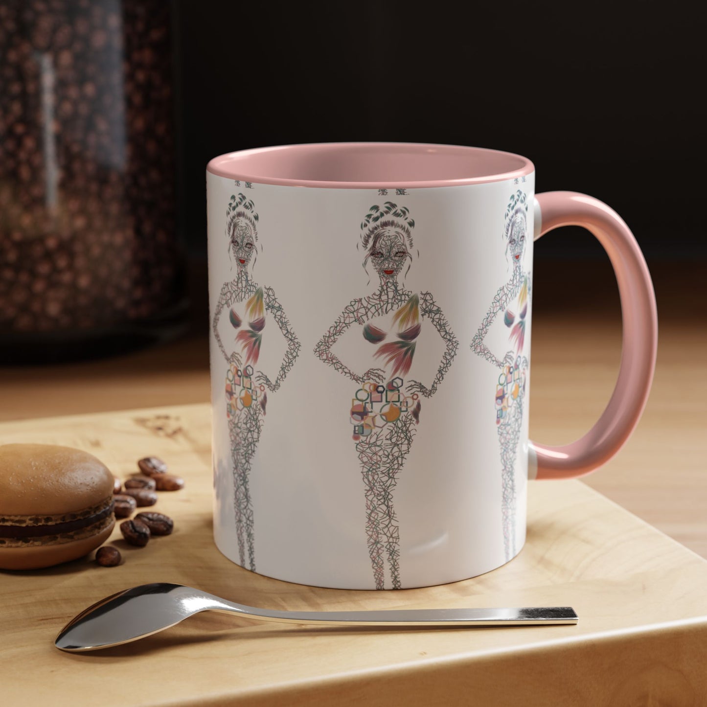 Fashion Illustration Accent Coffee Mug - Chic Floral Dress Sketch (11/15oz)