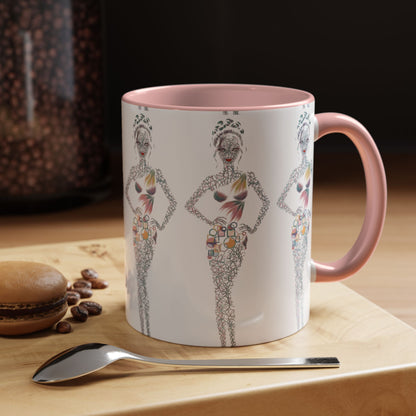 Fashion Illustration Accent Coffee Mug - Chic Floral Dress Sketch (11/15oz)