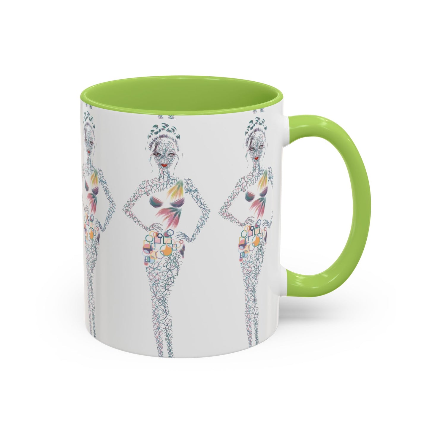 Fashion Illustration Accent Coffee Mug - Chic Floral Dress Sketch (11/15oz)