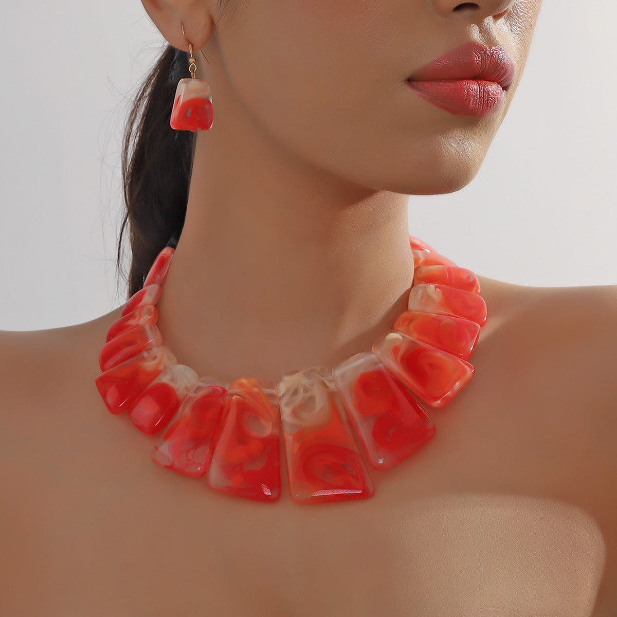 Three piece set with collarbone chain necklace and earrings for women