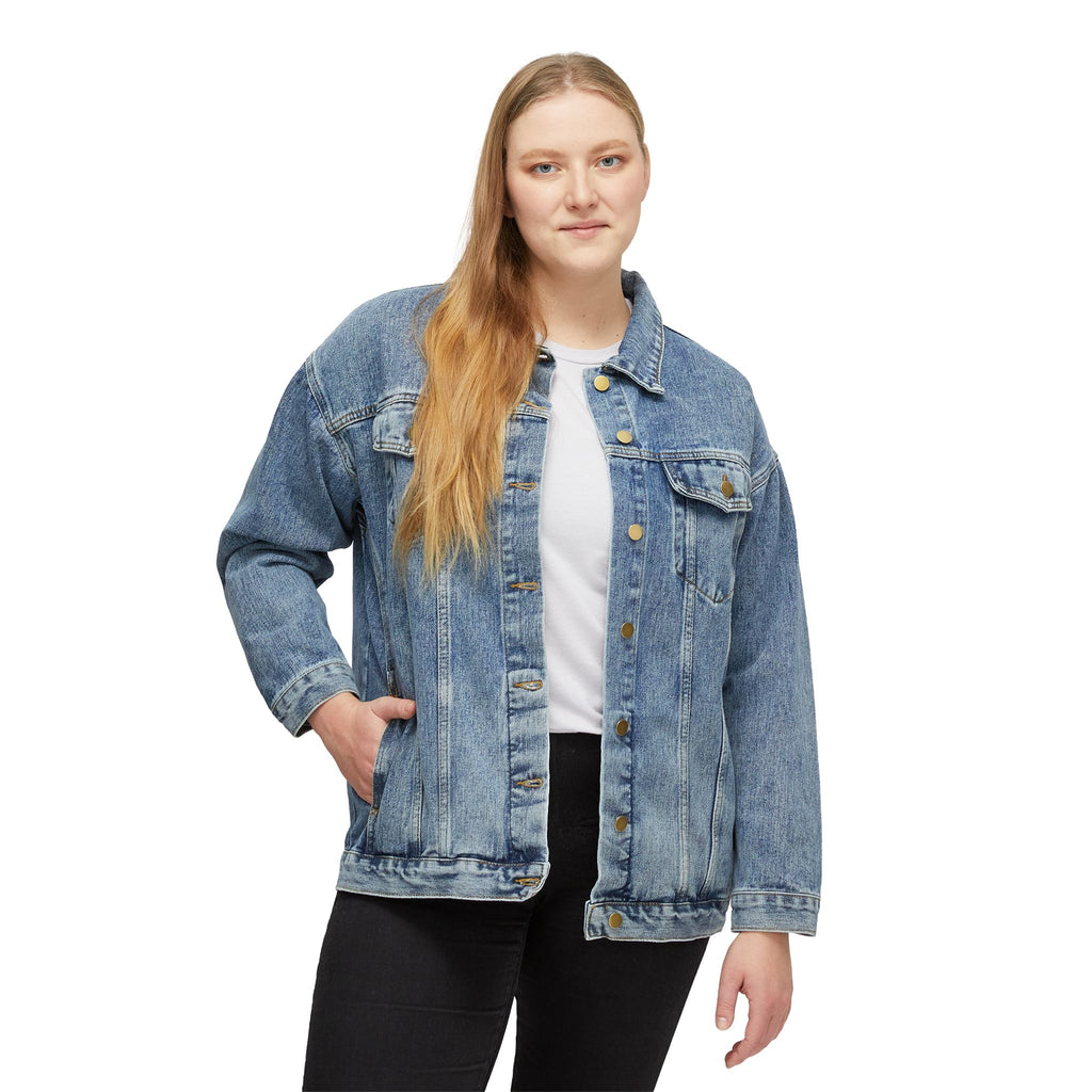 Women's Denim Jacket with Pumpkin Ghost Backprint — Cute Fall Halloween Jacket