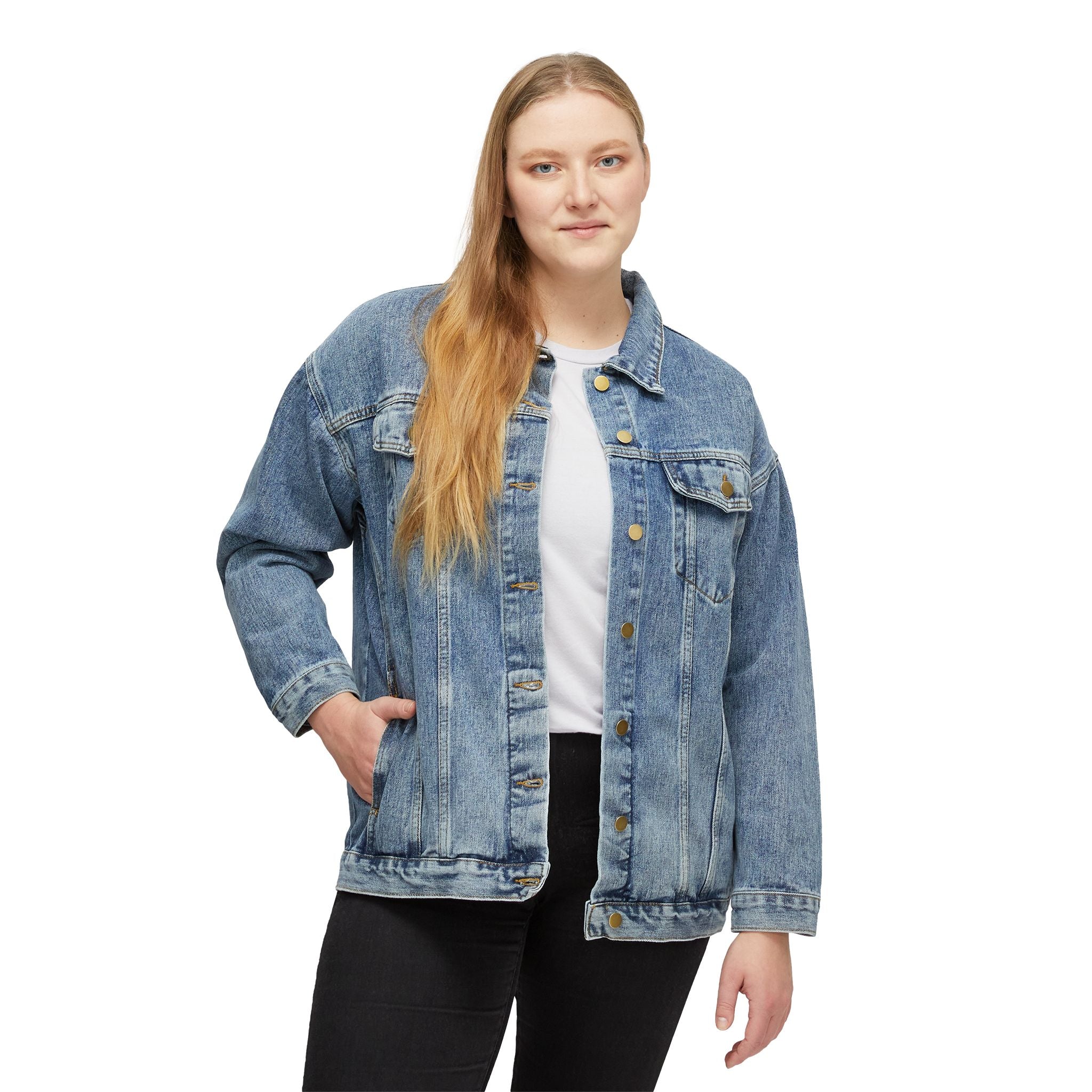 Women's Denim Jacket with Pumpkin Ghost Backprint — Cute Fall Halloween Jacket