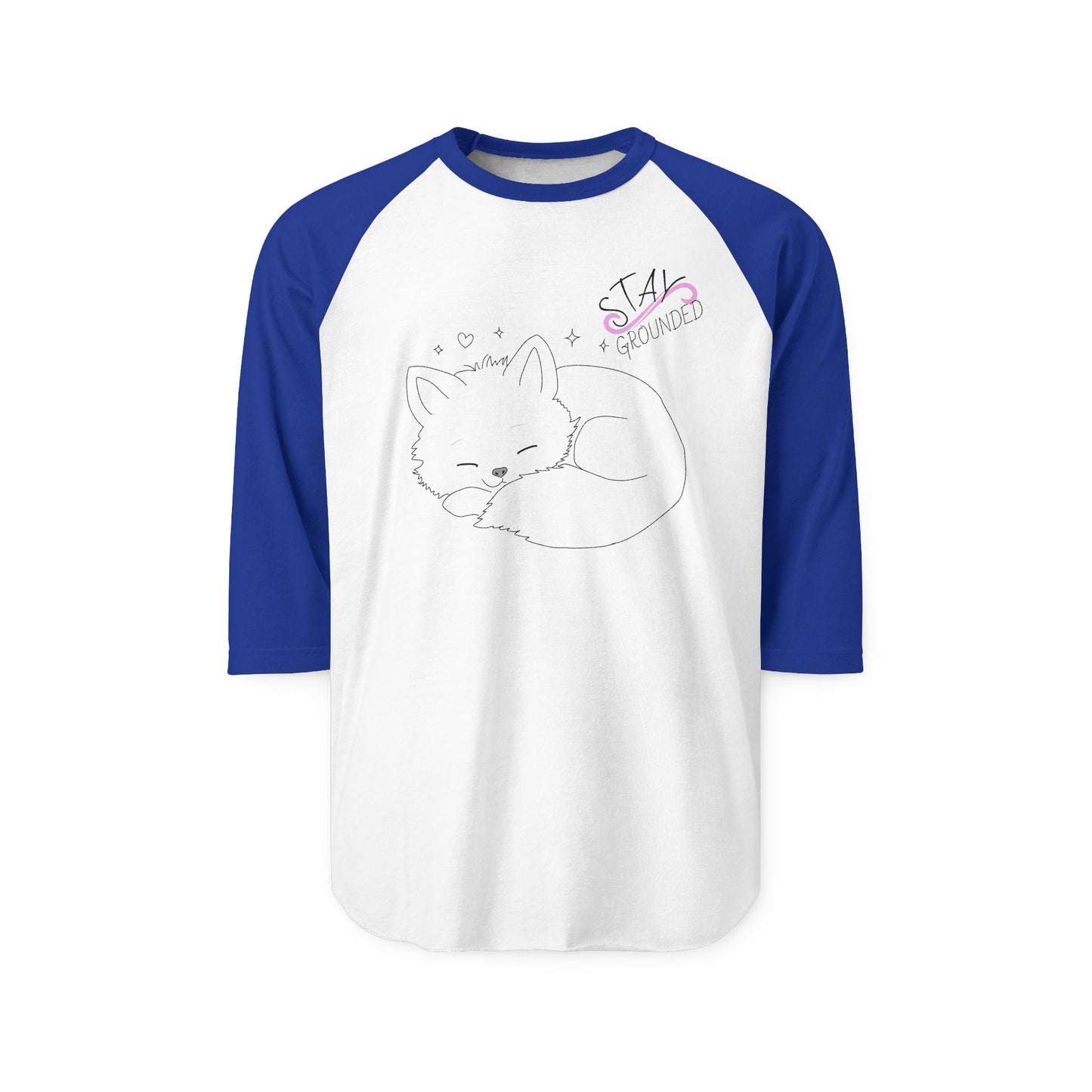 Raglan Shirt — Cute Sleeping Fox “Stay Grounded” Graphic Baseball Tee