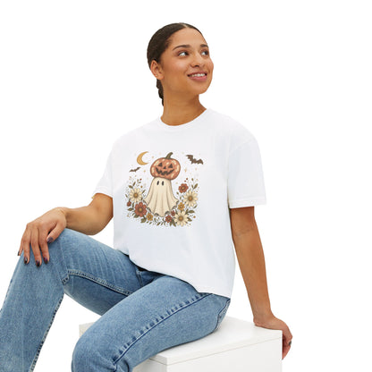 Halloween Pumpkin Ghost Floral Boxy Tee