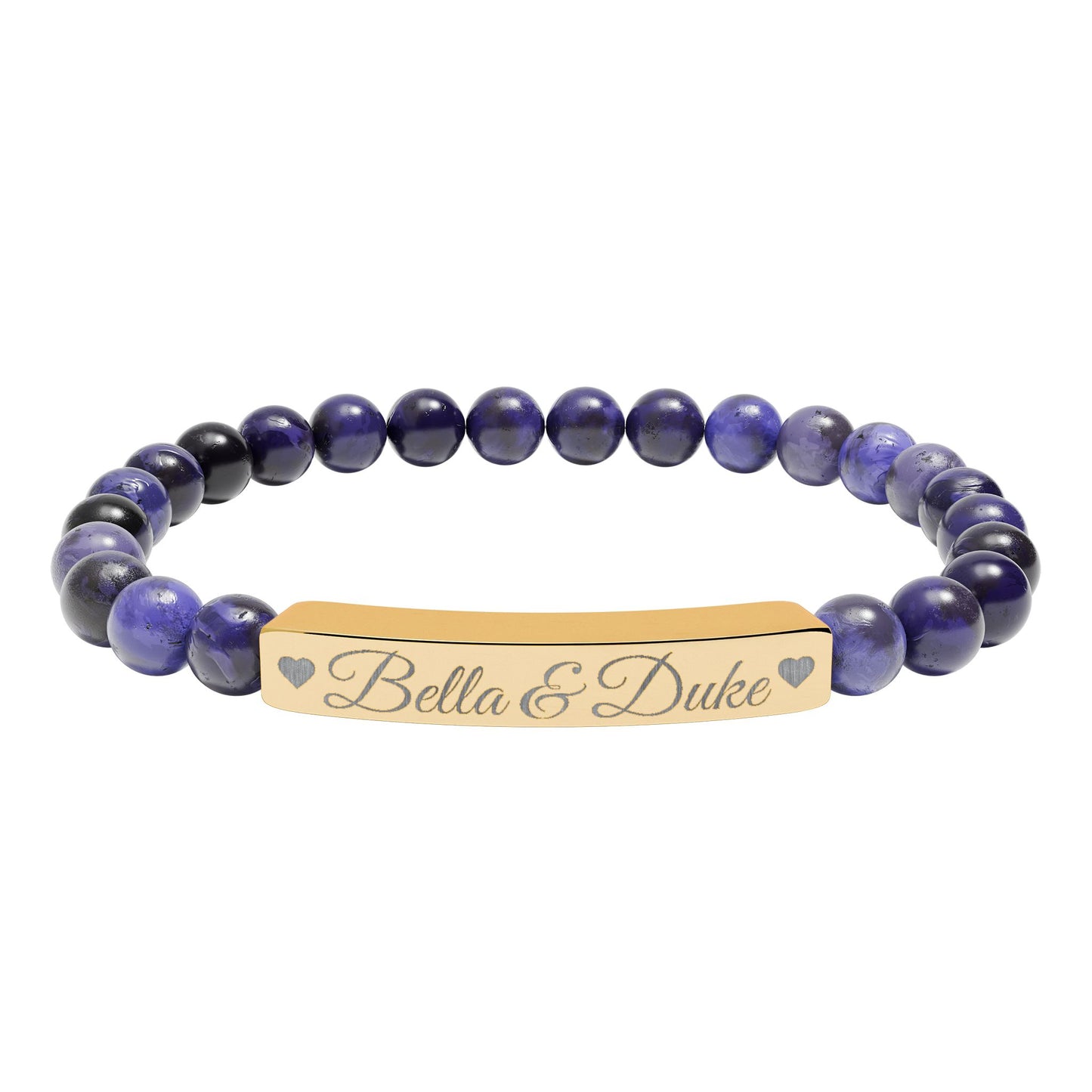 Engravable Natural Stone Bar Bracelet — Personalized Stretch Beaded Bracelet (e.g., "Bella & Duke")
