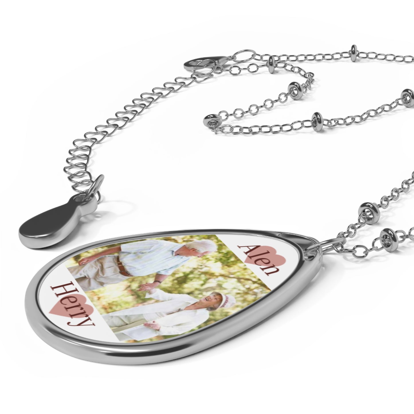 Personalized Oval Photo Necklace — Custom Engraved Memory Pendant