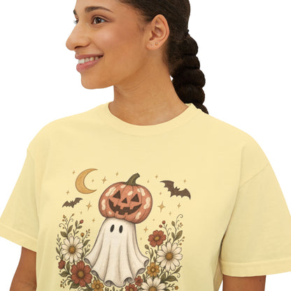 Halloween Pumpkin Ghost Floral Boxy Tee
