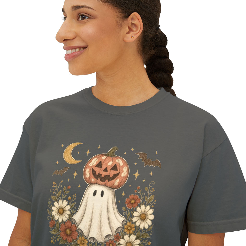 Halloween Pumpkin Ghost Floral Boxy Tee
