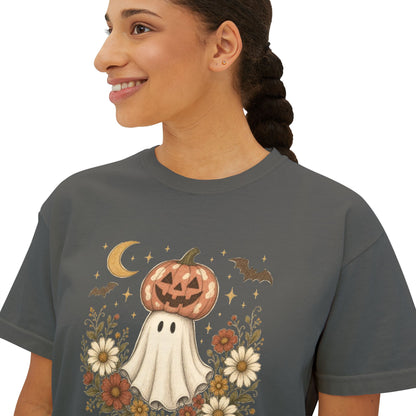 Halloween Pumpkin Ghost Floral Boxy Tee